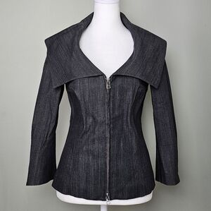 Vintage Bill Blass Denim Full Zip Jacket Charcoal Heather XS Retail $450!!
